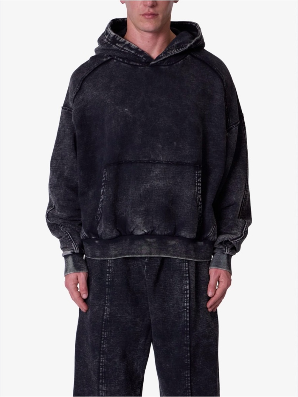 MNML FRAYED SEAM ACID WASH HOODIE Sz XL